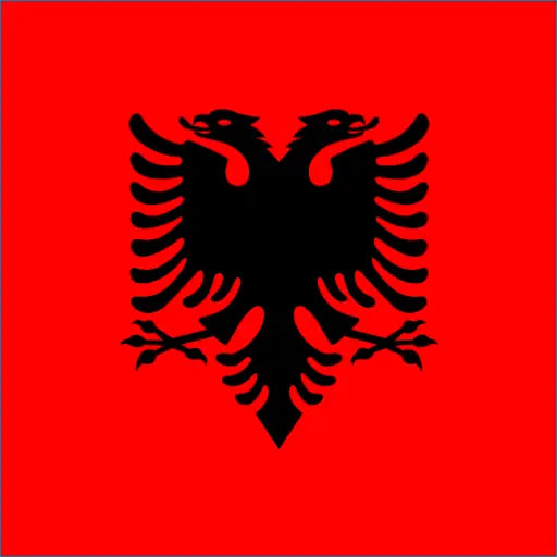 Black double-headed eagle silhouette on red for Albania Travel eSIM for seamless connectivity