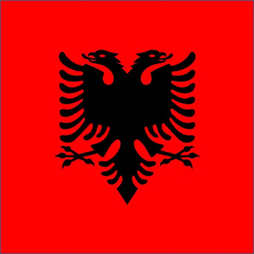 Black double-headed eagle silhouette on red for Albania Travel eSIM for seamless connectivity
