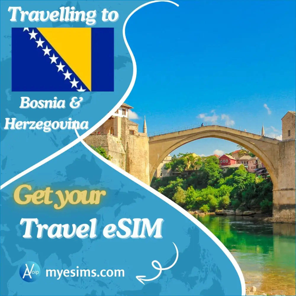 Travel eSIM for Bosnia and Herzegovina with Stari Most bridge in Mostar background