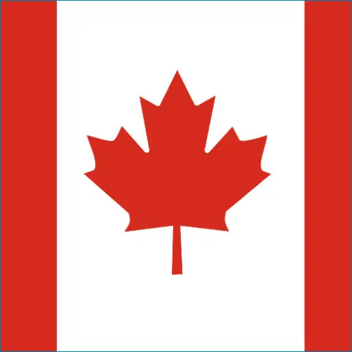 Red maple leaf on white with red bars, perfect for Canada travel eSIM adventures
