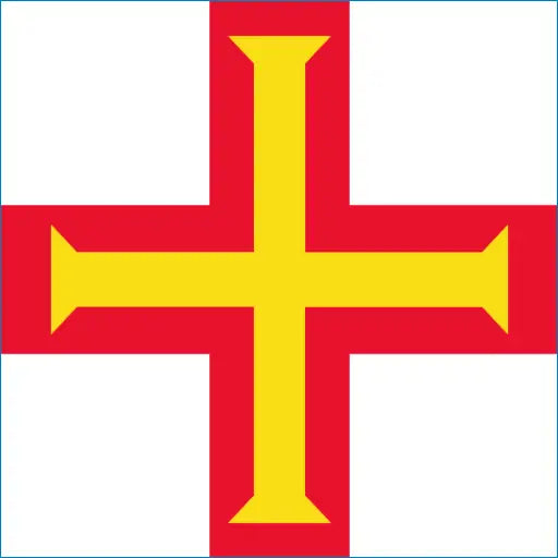 Yellow cross on red background for Guernsey Travel eSIM Internet 4G connection