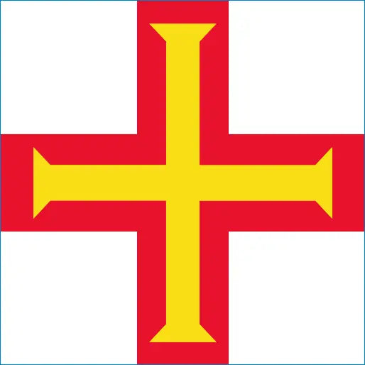 Yellow cross on red background for Guernsey Travel eSIM Internet 4G connection