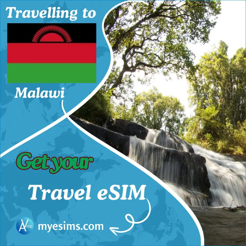 Cascading waterfall in lush forest, perfect for your Malawi travel eSIM adventure