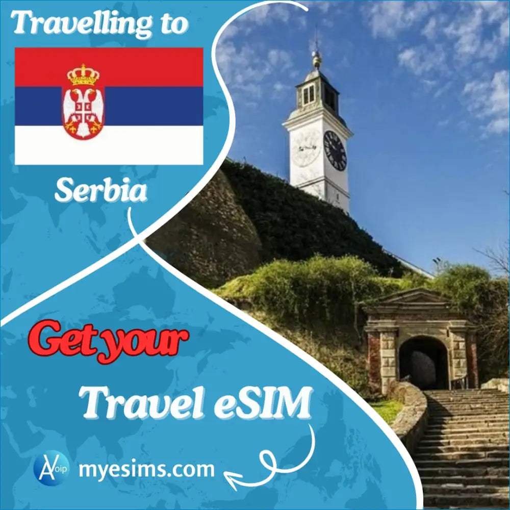 Clock tower on stone stairs in Serbia, perfect for your Serbia travel eSIM needs