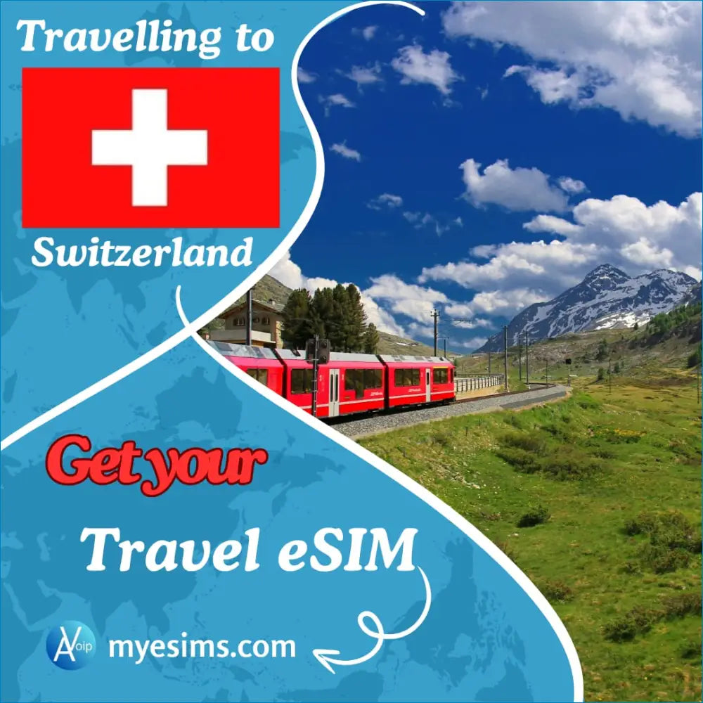 Red Swiss mountain train on scenic track, perfect for Switzerland travel eSIM needs