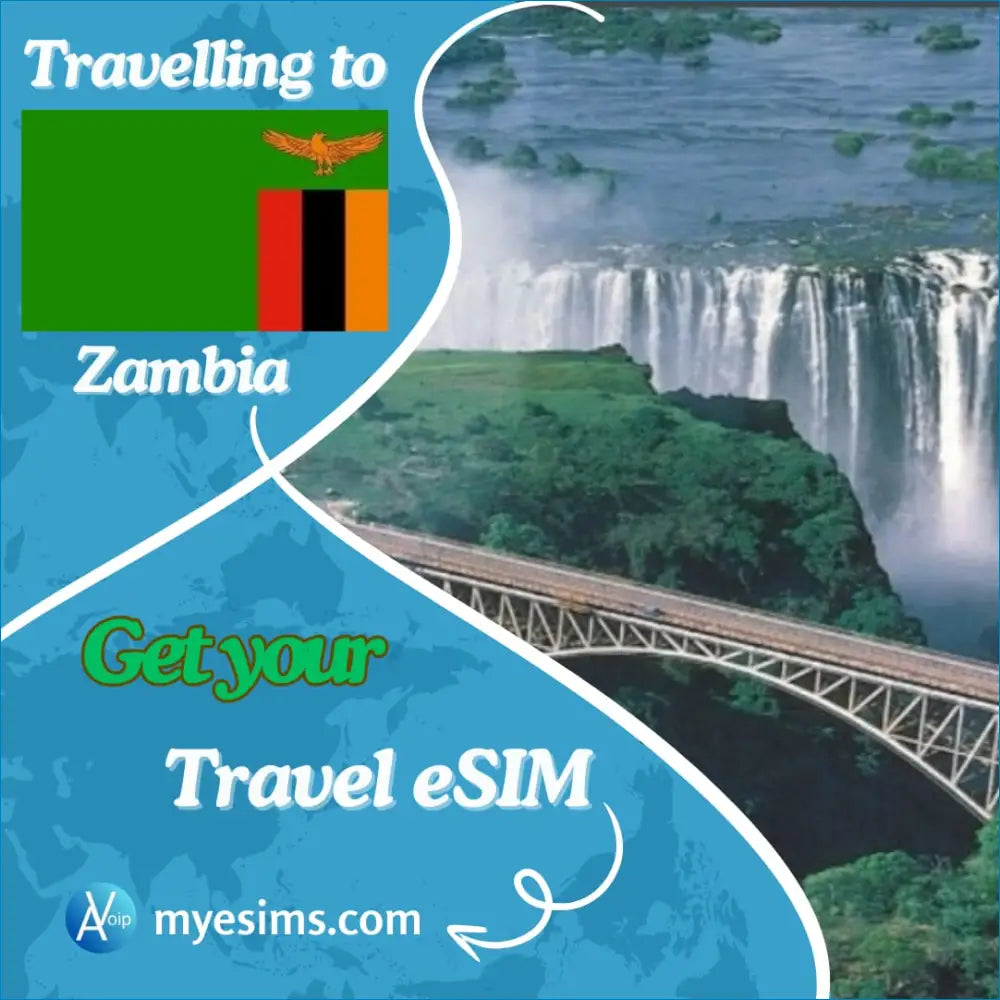 Stunning Victoria Falls and bridge over Zambezi River for your Zambia travel eSIM adventure