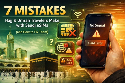 Black smartphone shows no signal and esim error for Saudi travel