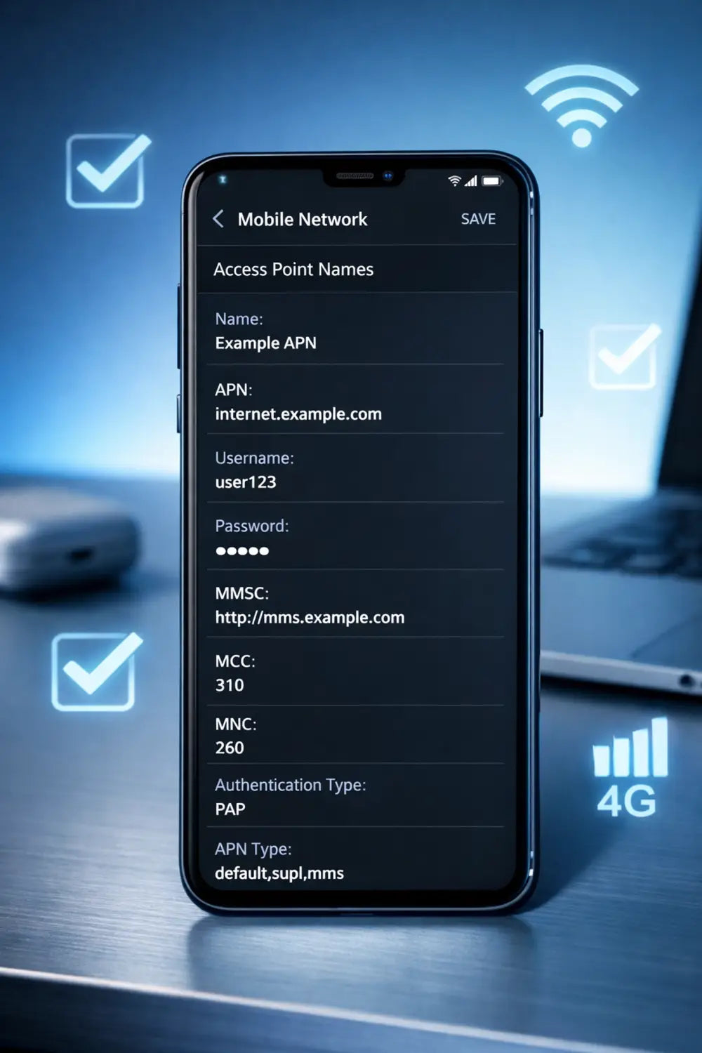 Black smartphone showing travel eSIM network settings, sleek modern design