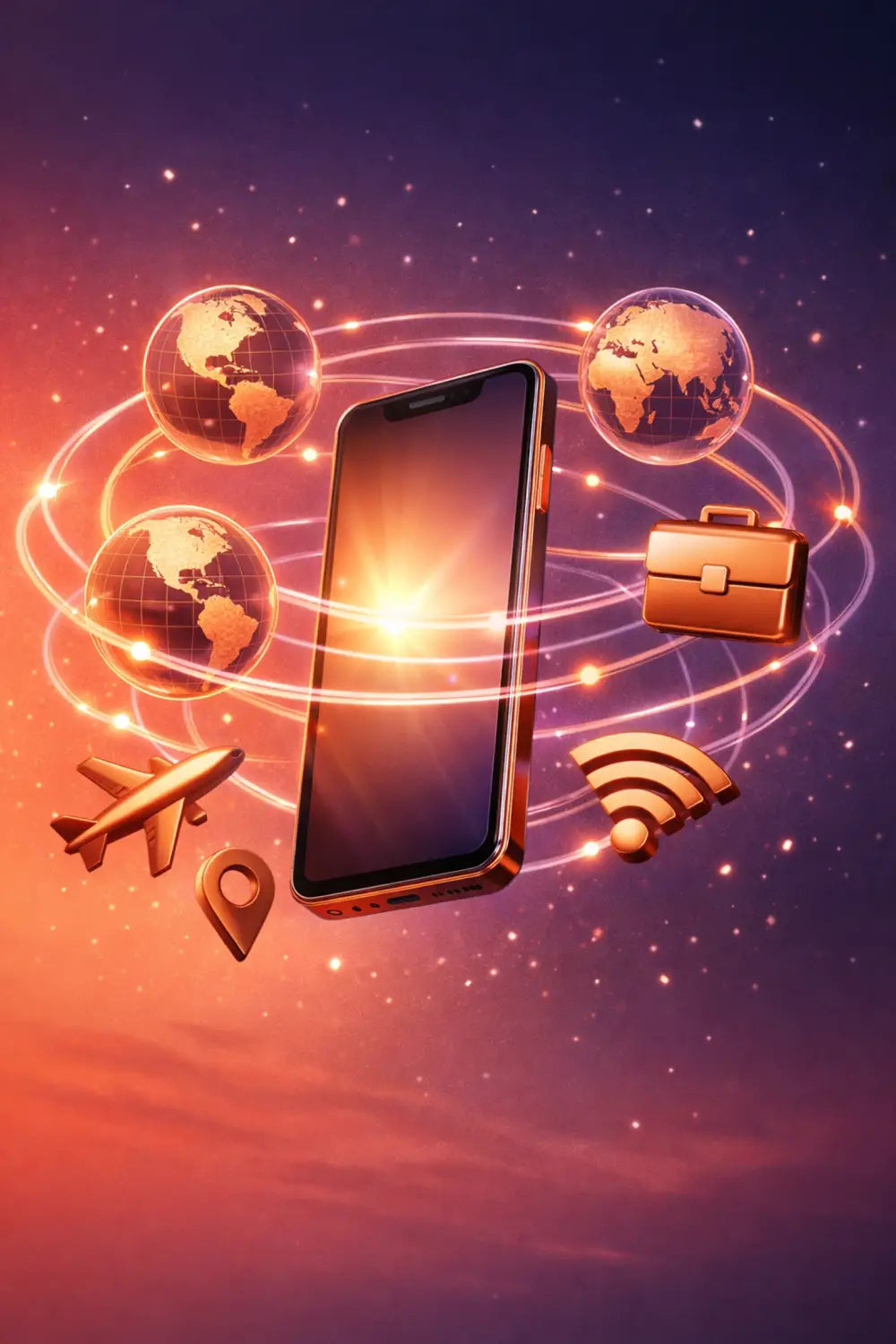 Sleek modern smartphone with black screen and gold frame for travel eSIM plans