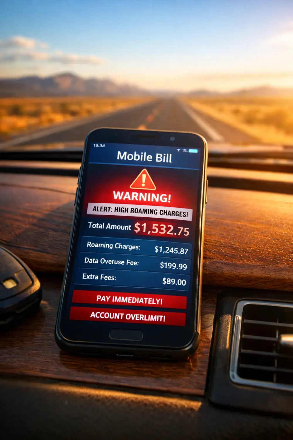 Black smartphone showing mobile bill warning for cheap USA data plans