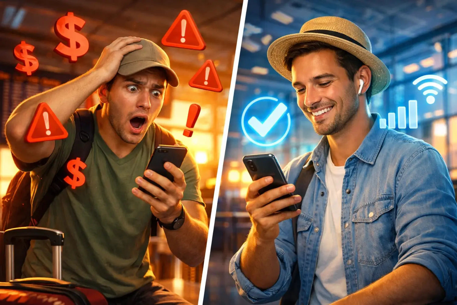 Hand holding black smartphone for USA data roaming with eSIM