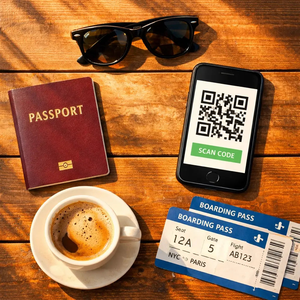 Black-framed sunglasses with dark lenses on wooden surface for 2026 travel