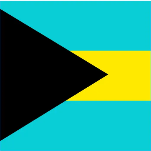 Bahamas flag with blue, yellow, and black triangle design, North America symbol