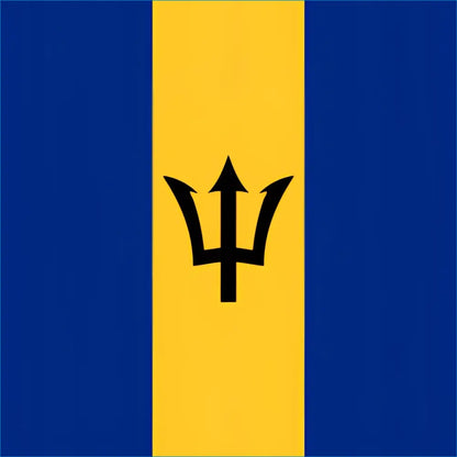 Blue and yellow striped trident flag of Barbados, a symbol from North America