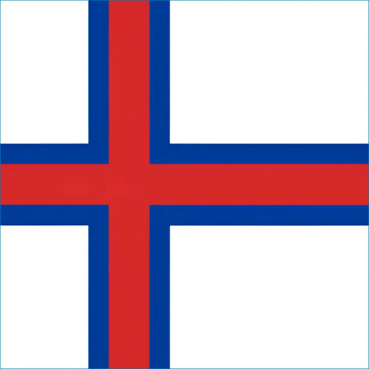 Red and blue cross flag sticker for Faroe Islands eSIM data plan product