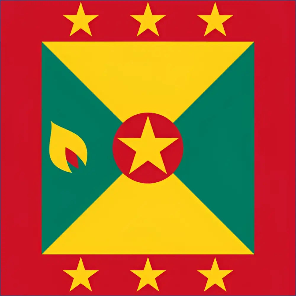 Grenada flag with star and flame design, symbolizing South America and eSIM data plan