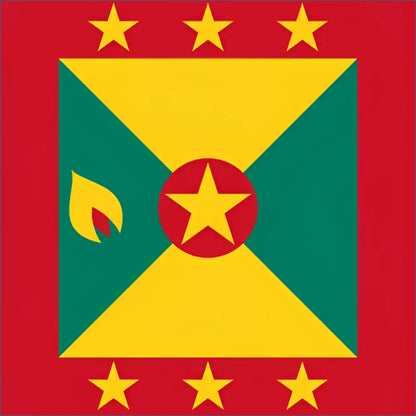 Grenada flag with star and flame design, symbolizing South America and eSIM data plan