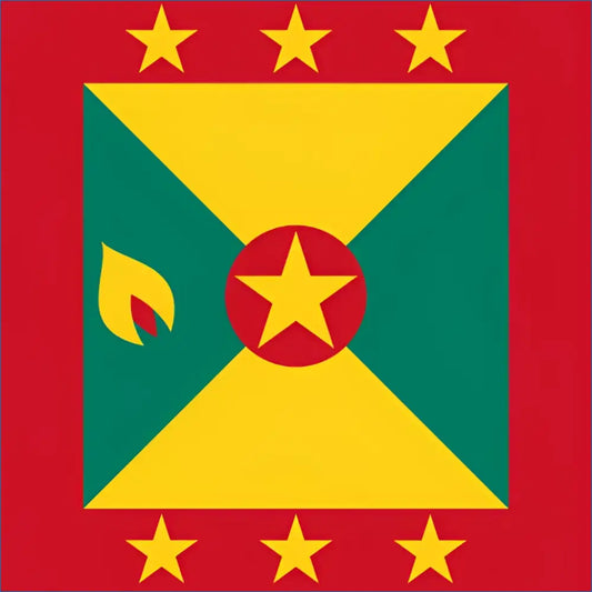 Grenada flag with star and flame design, symbolizing South America and eSIM data plan