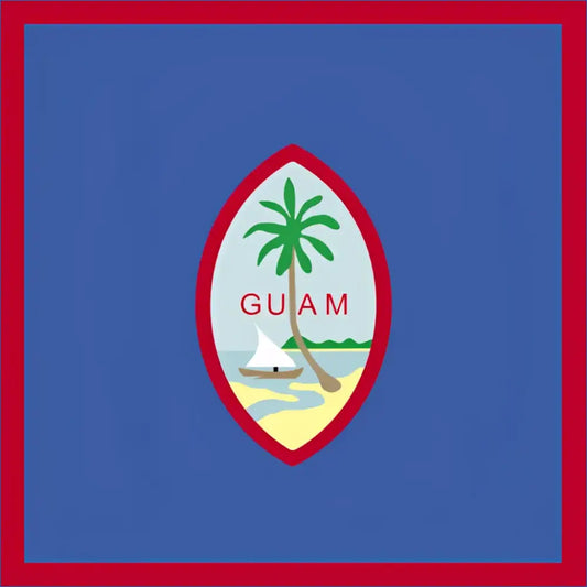 Blue and red Guam flag with white palm tree design on travel eSIM product image