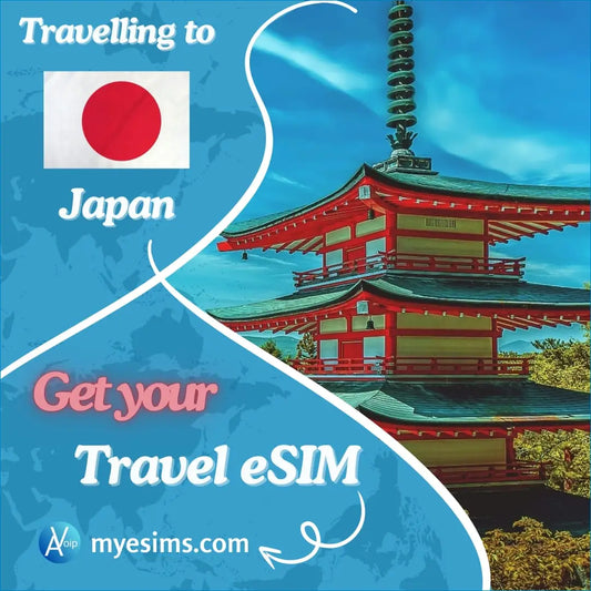 Japan travel eSIM illustration featuring a traditional pagoda and quick connectivity