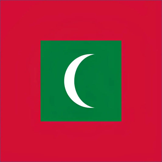 Red flag with green square and white crescent moon design on Maldives travel eSIM product