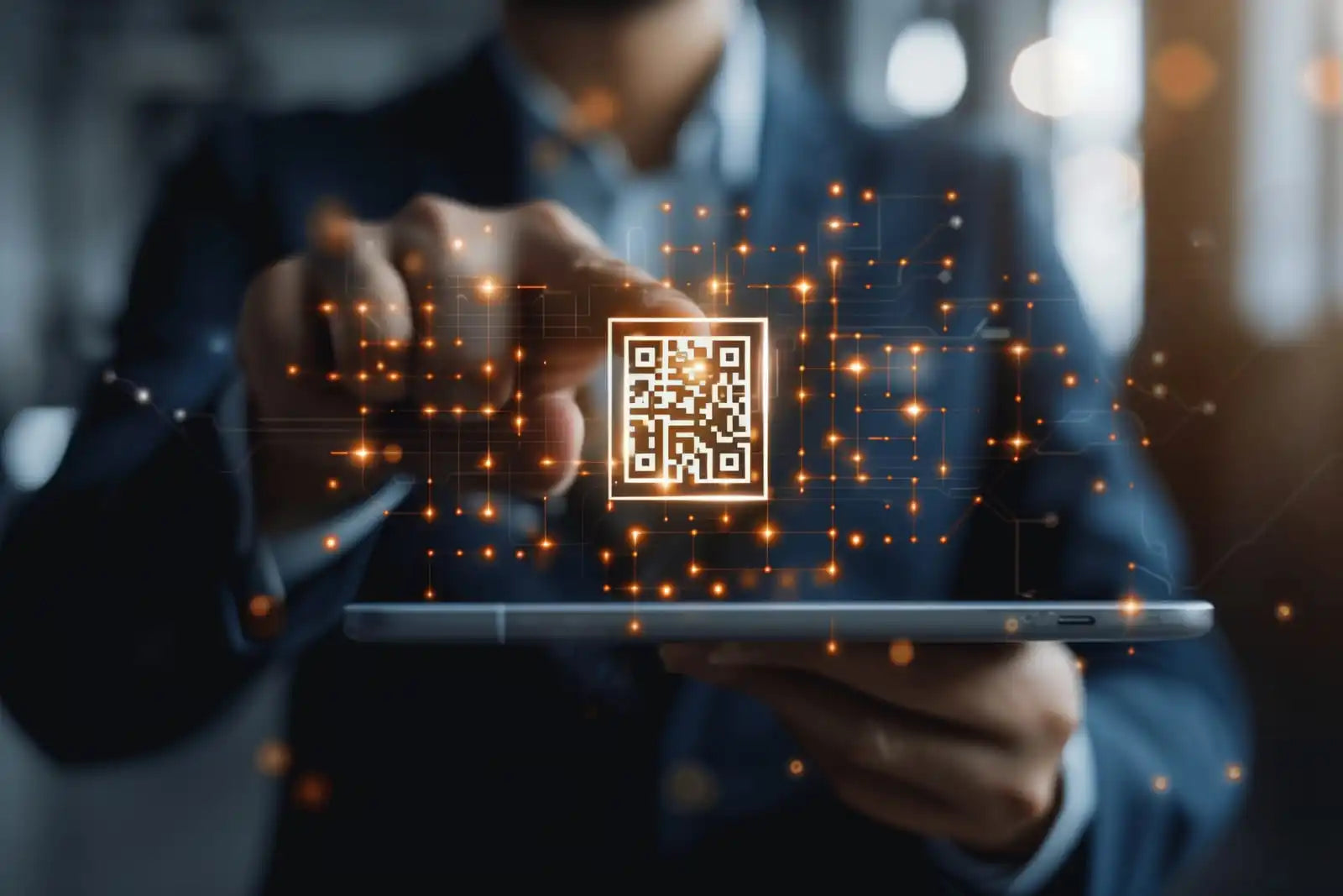 Glowing QR code representing quick prepaid eSIM activation for autumn travel