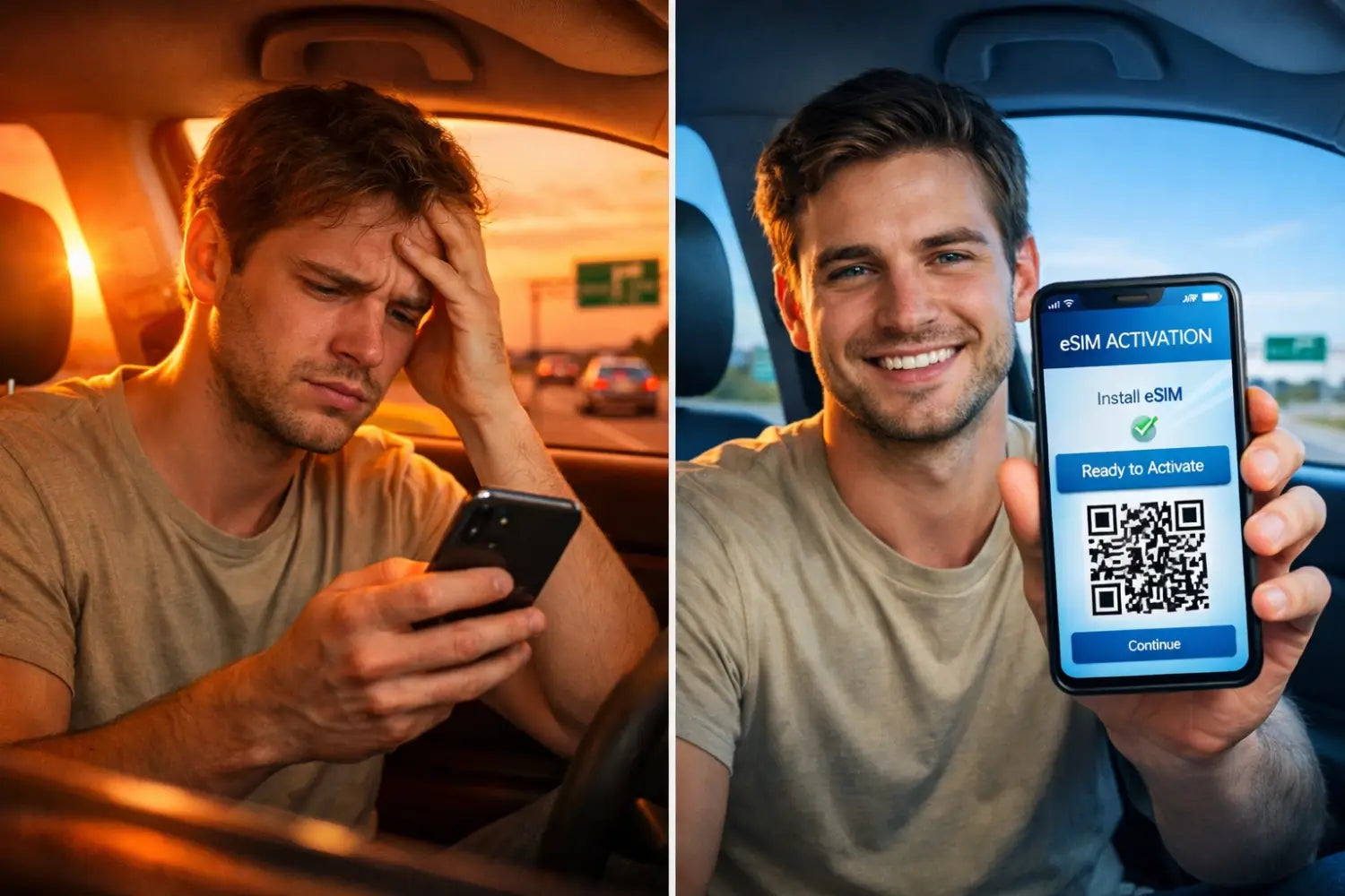 Black smartphone showing eSIM activation QR code for cheap USA data plans