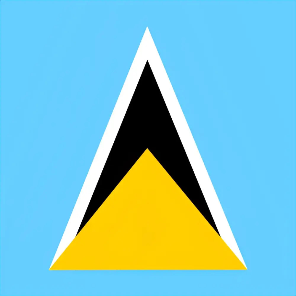 Saint Lucia flag sticker with yellow and black triangles on blue background for data plans
