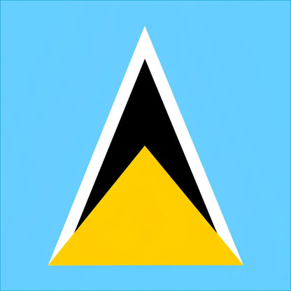 Saint Lucia flag sticker with yellow and black triangles on blue background for data plans