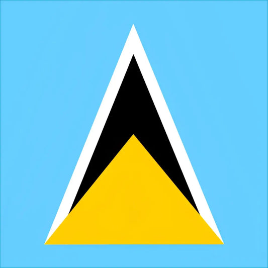 Saint Lucia flag sticker with yellow and black triangles on blue background for data plans