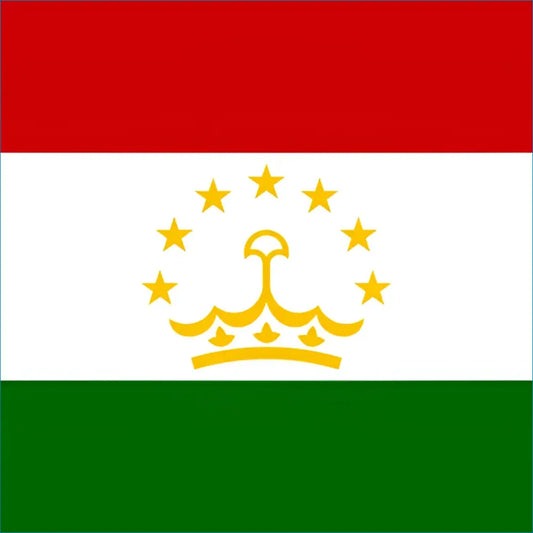 Tajikistan flag with red and green colors and yellow crown design, ideal for travel esim data plan