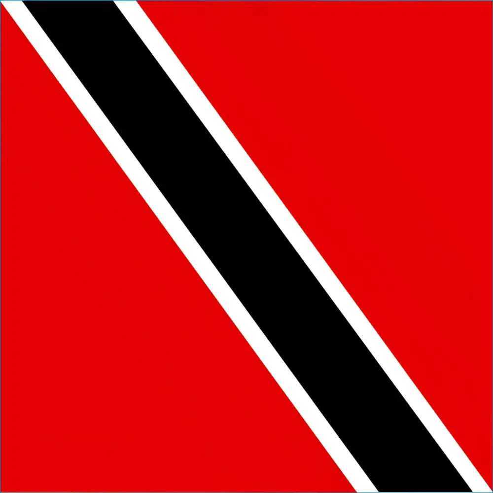 Red and black diagonal stripe flag sticker with white borders for Trinidad and Tobago travel esim