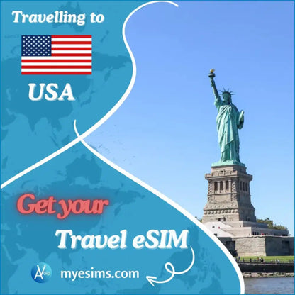 Statue of Liberty eSIM card holder with American flag design for USA Canada data plan