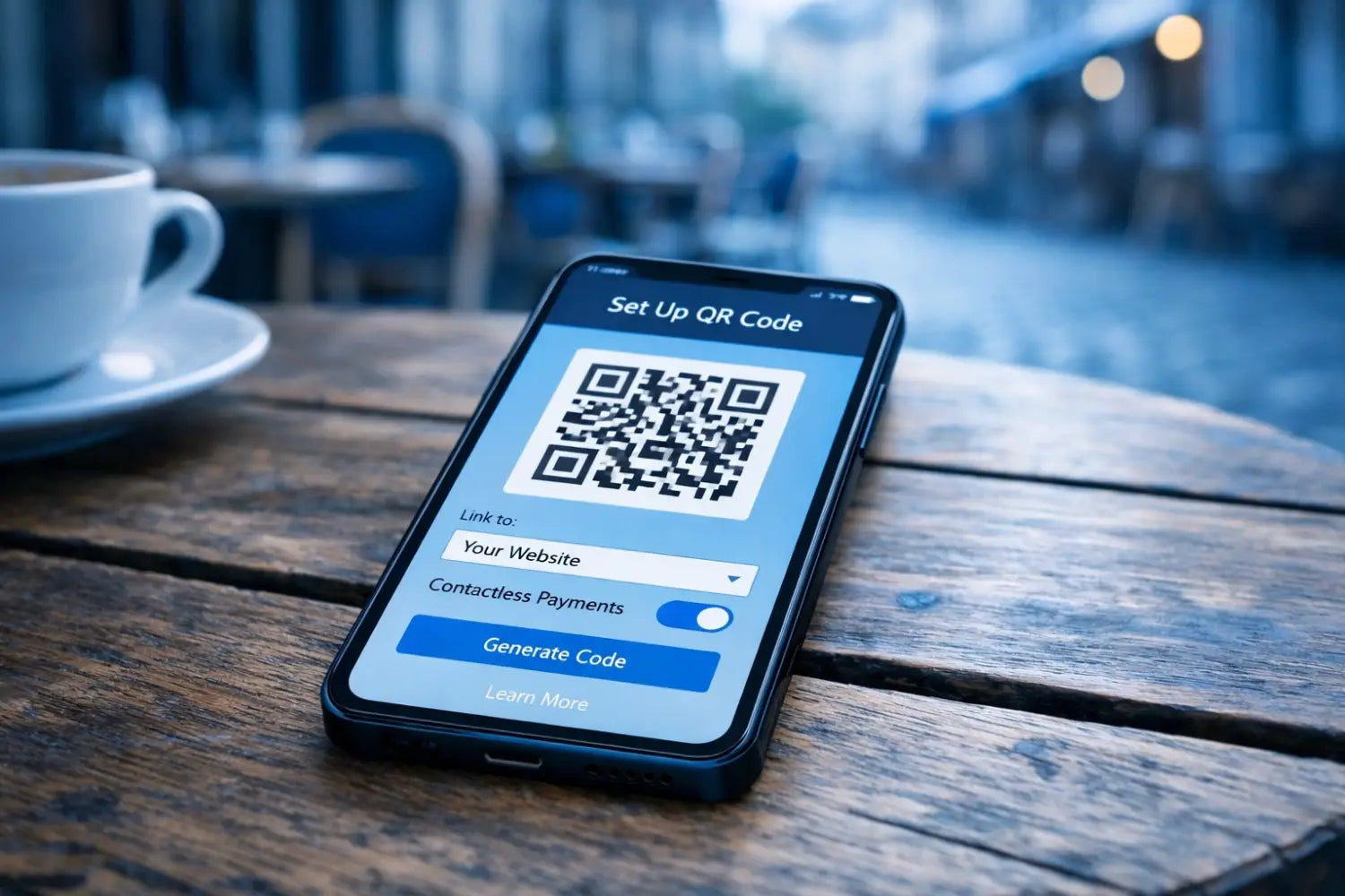 Black smartphone showing QR code generator for Europe eSIM setup